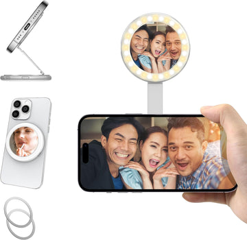 NAIDUN MEtaI MunctonalMagnetic Makeup Mirot, LED PortabiePhone Photography Ught Silver