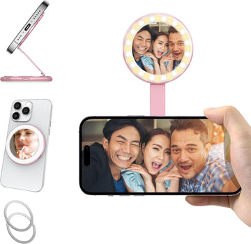 NAIDUN MEtaI MunctonalMagnetic Makeup Mirot, LED PortabiePhone Photography Ught Rose Gold