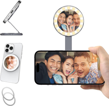 NAIDUN MEtaI MunctonalMagnetic Makeup Mirot, LED PortabiePhone Photography Ught Black